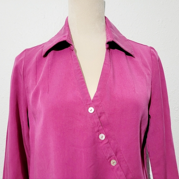 Soft Surroundings Pink Asymmetrical Button Tunic Top Woman's XS Tencel Lyocell - Picture 4 of 12